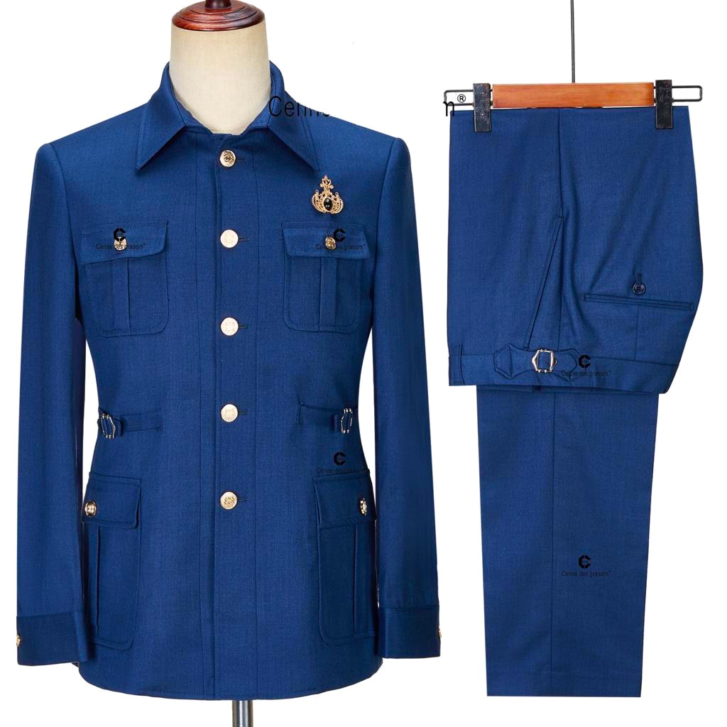 Mens Blue Safari Casual Leisure Suit